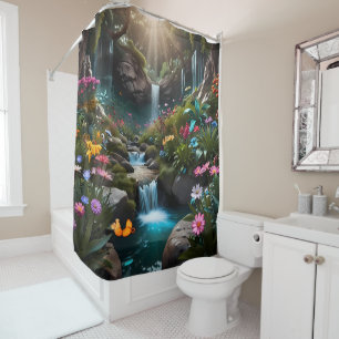 Flower Garden with tree blooms and butterflies