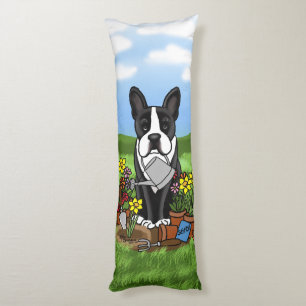 Flower Gardener Boston Terrier (black) Cute Dog Body Pillow