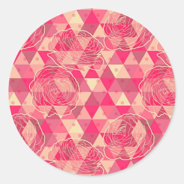 Flower geometrical pattern classic round sticker (Front)