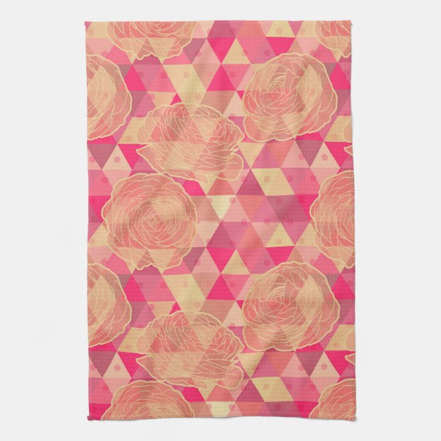 Flower geometrical pattern kitchen towel (Vertical)