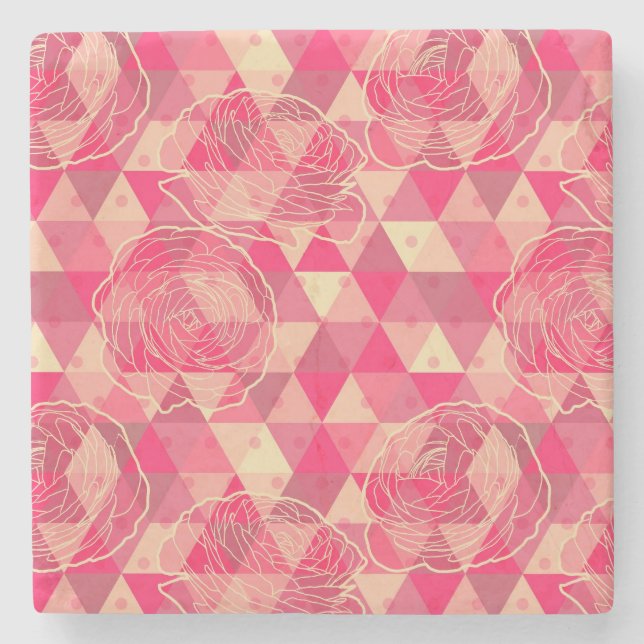Flower geometrical pattern stone coaster (Front)