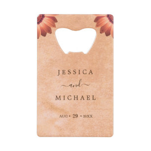 Flower Gerbera on Abstract peach Wedding Credit Card Bottle Opener