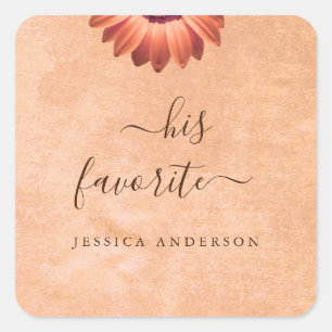 Flower Gerbera on Abstract peach Wedding Square Sticker