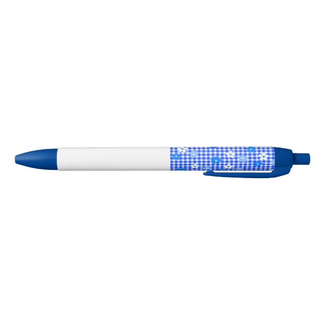 Flower & Gingham Check (Blue) Black Ink Pen (Bottom)