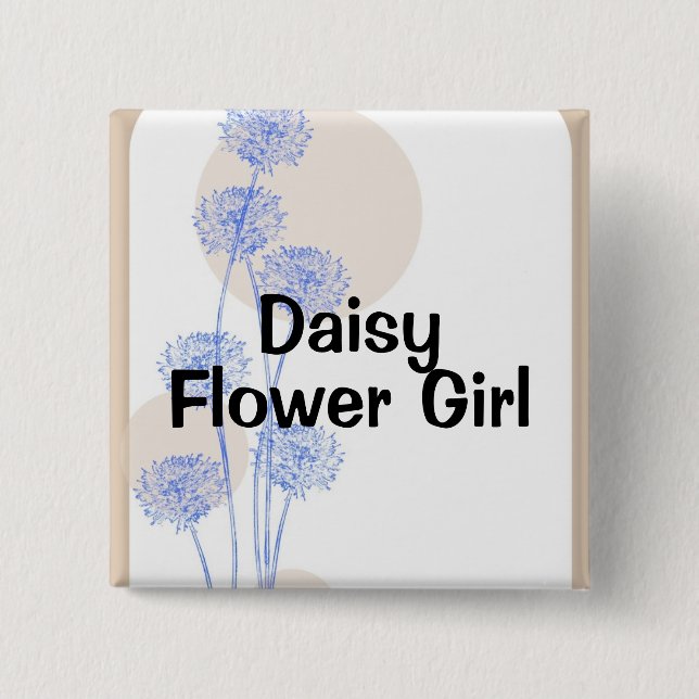 Flower Girl 2 Inch Square Button (Front)