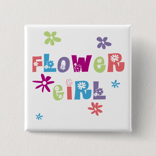 Flower Girl 2 Inch Square Button (Front)
