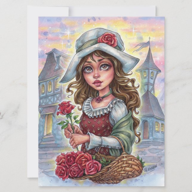 Flower Girl Art Card Medieval Fairytale Town (Front)