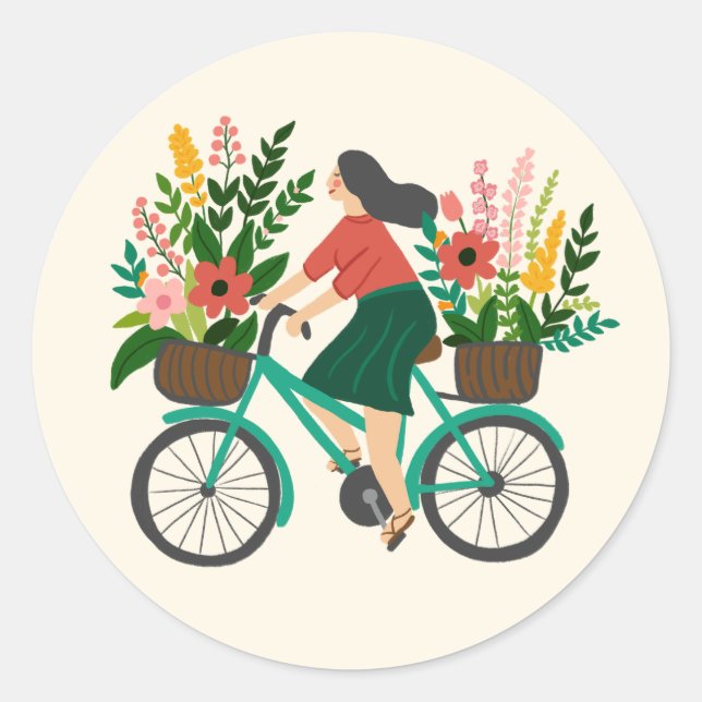 Flower Girl Bicycle Custom Cute Classic Round Sticker (Front)