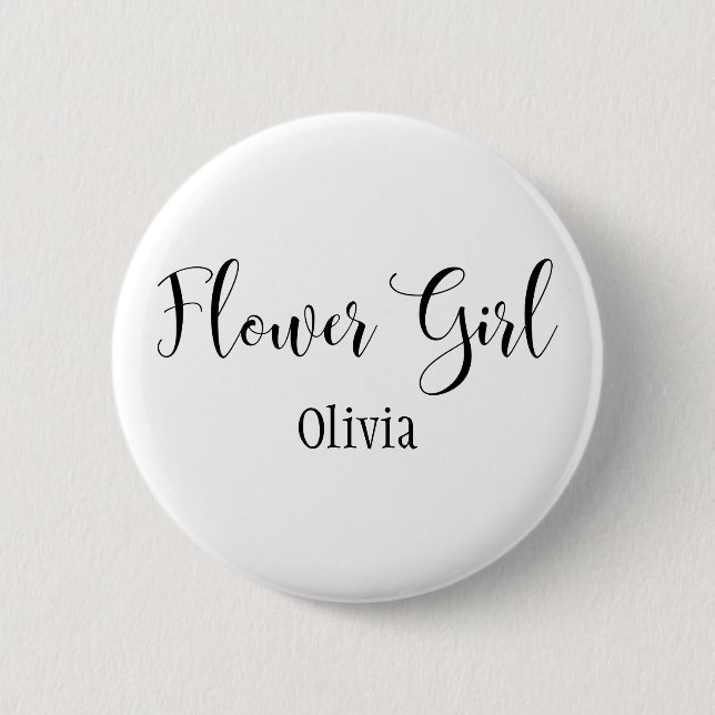 Flower Girl Black Script with Name (30) 2 Inch Round Button (Front)