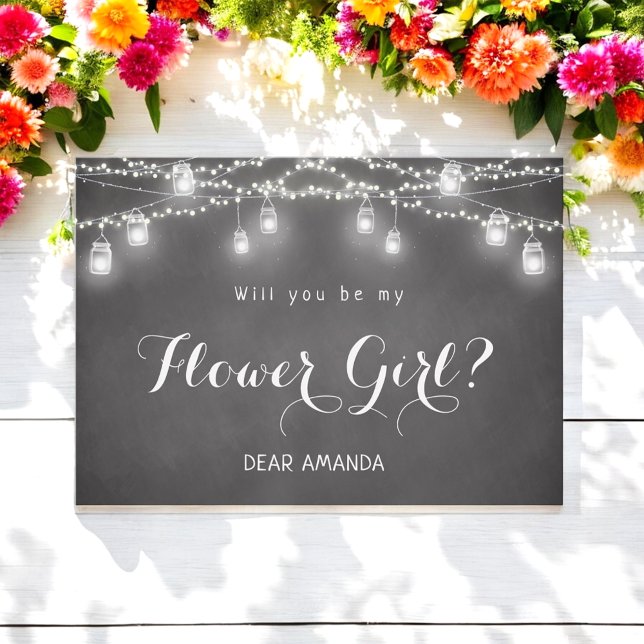 Flower Girl Black String Lights Chalkboard  Invitation (Creator Uploaded)