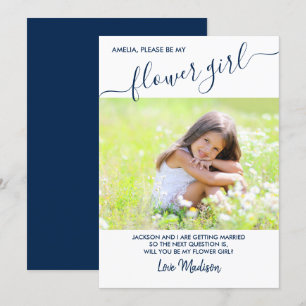 Flower Girl Blue and White Photo Proposal Card