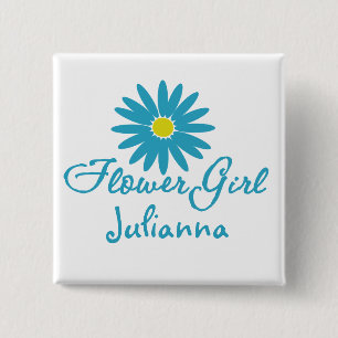 Flower Girl/ Blue Daisy 2 Inch Square Button