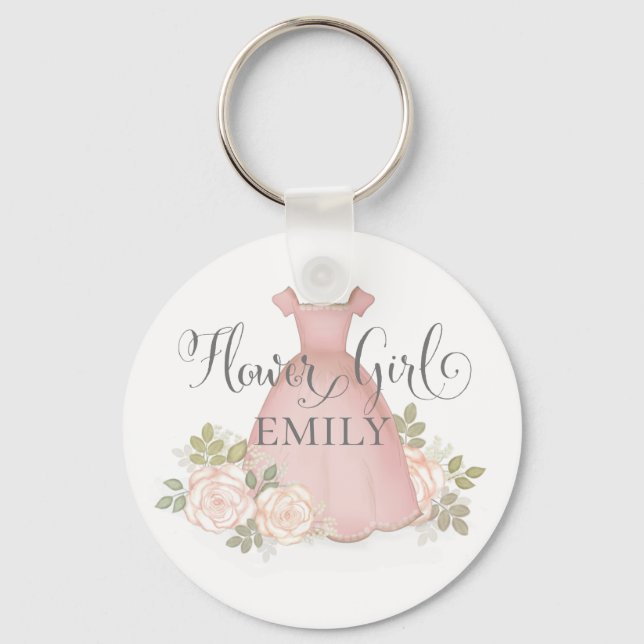 Flower Girl Blush Watercolor Floral Elegant Keychain (Front)