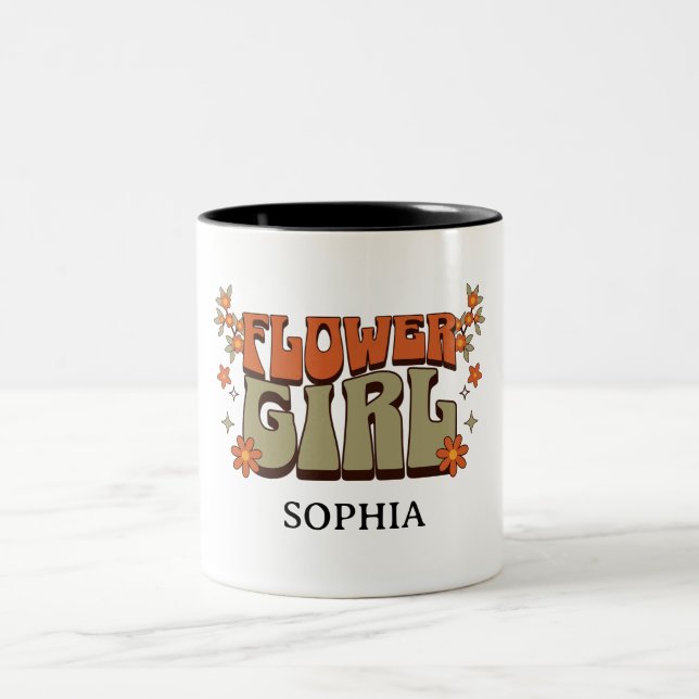 Flower Girl –Boho  Retro Floral  Two-Tone Coffee Mug (Center)