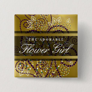 FLOWER GIRL Boho Spirals Gold Wedding Name Tag 2 Inch Square Button