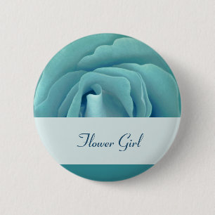 FLOWER GIRL Button with Turquoise Rose and Ribbon