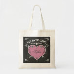 Flower Girl Chalkboard Heart and Arrows Tote Bag<br><div class="desc">Flower girl. Cashmere rose heart. Arrows. Retro style. Insert name. Chalkboard background. Art by José Ricardo.</div>