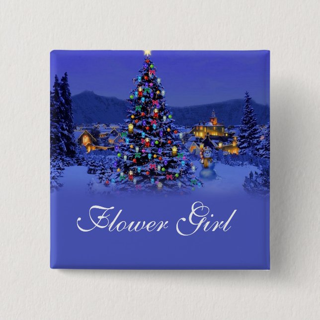 flower girl  Christmas tree wedding button. 2 Inch Square Button (Front)