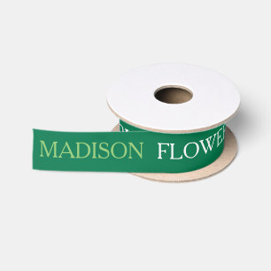Flower girl custom text green white roses satin ribbon