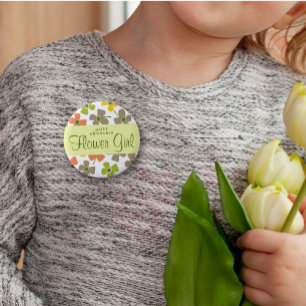 FLOWER GIRL Daisy Pop Lime Wedding Name Tag Button