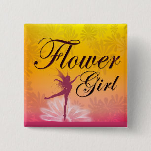 Flower Girl Dancing Fairy 2 Inch Square Button