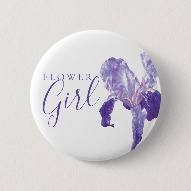 flower girl flag iris purple wedding pin / button (Front)