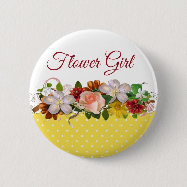 Flower Girl  Floral Bouquet Wedding Button (Front)