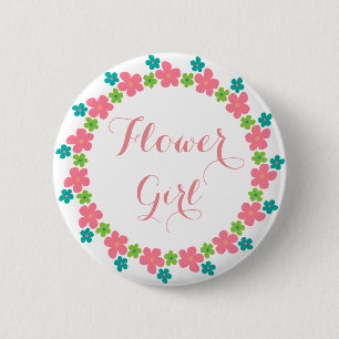 Flower Girl Floral Cute Calligraphy Wedding 2 Inch Round Button