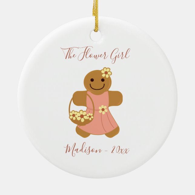 Flower Girl Gingerbread Christmas Ceramic Ornament (Back)