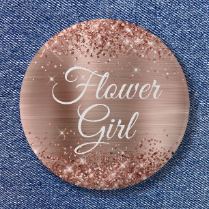 Flower Girl Glittery Rose Gold Foil 2 Inch Round Button