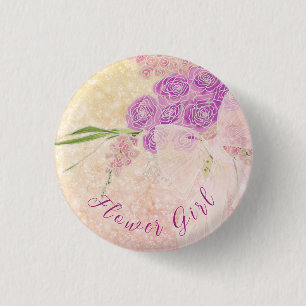 Flower girl hand painted Bouquet and Blush bow 1 Inch Round Button