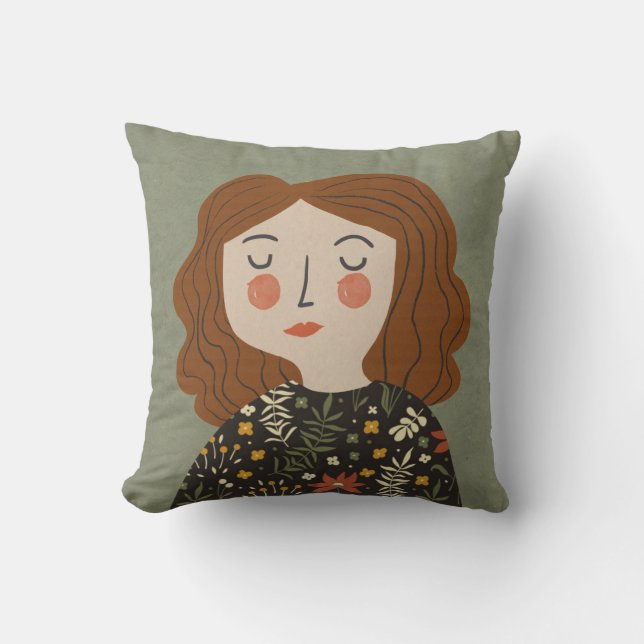 Flower girl illustration throw pillow (Front)