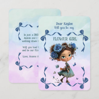Flower Girl Invitation Floral Blue Watercolor
