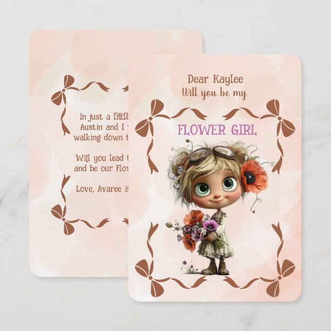 Flower Girl Invitation Floral Blue Watercolor (Front/Back)