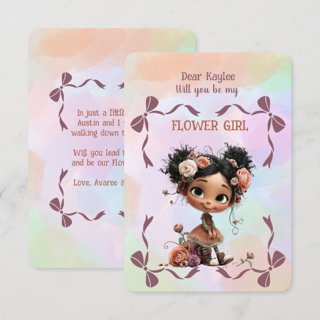 Flower Girl Invitation Floral Blue Watercolor (Front/Back)