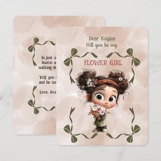 Flower Girl Invitation Floral Brown Watercolor (Front/Back)