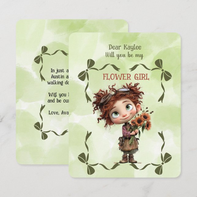 Flower Girl Invitation Floral Brown Watercolor (Front/Back)