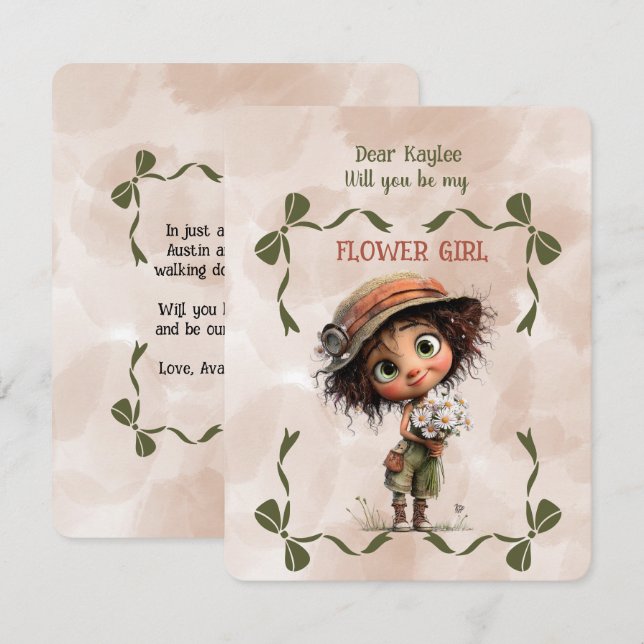 Flower Girl Invitation Floral Brown Watercolor (Front/Back)