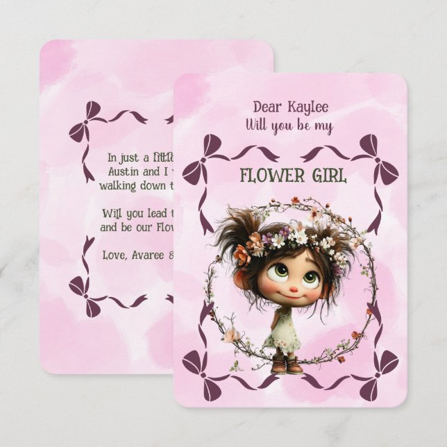 Flower Girl Invitation Floral Pink Watercolor (Front/Back)
