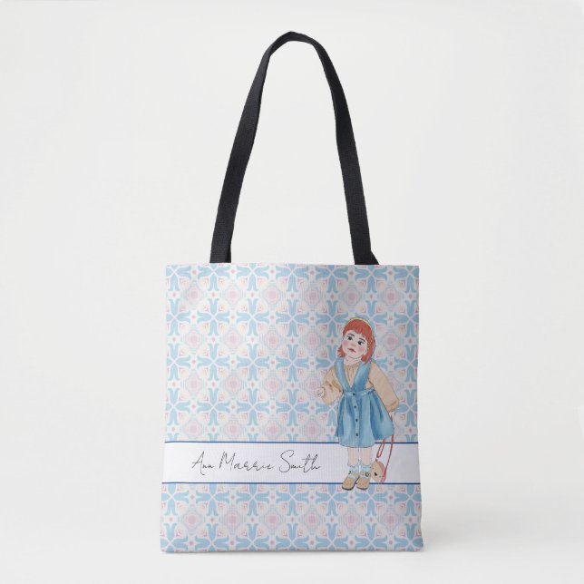 Flower Girl Pastel Blue Pink Pattern Editable Tote Bag (Front)