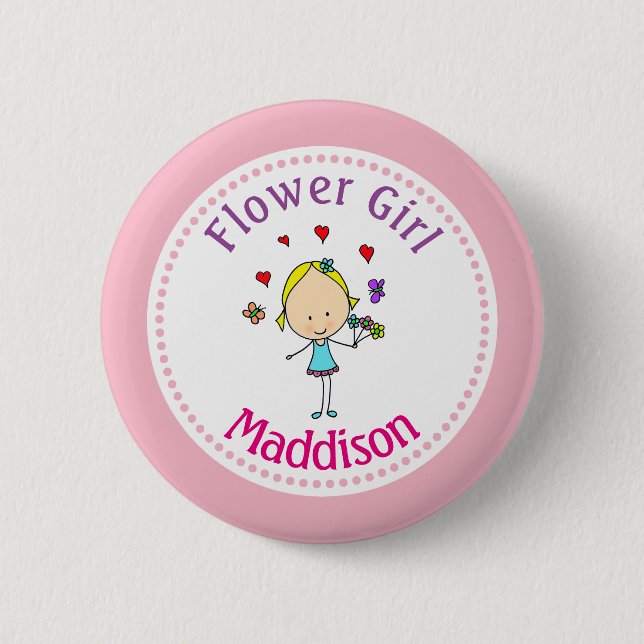 Flower Girl Personalized 2 Inch Round Button (Front)