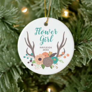 Flower Girl Personalized Country Floral Antlers Ceramic Ornament