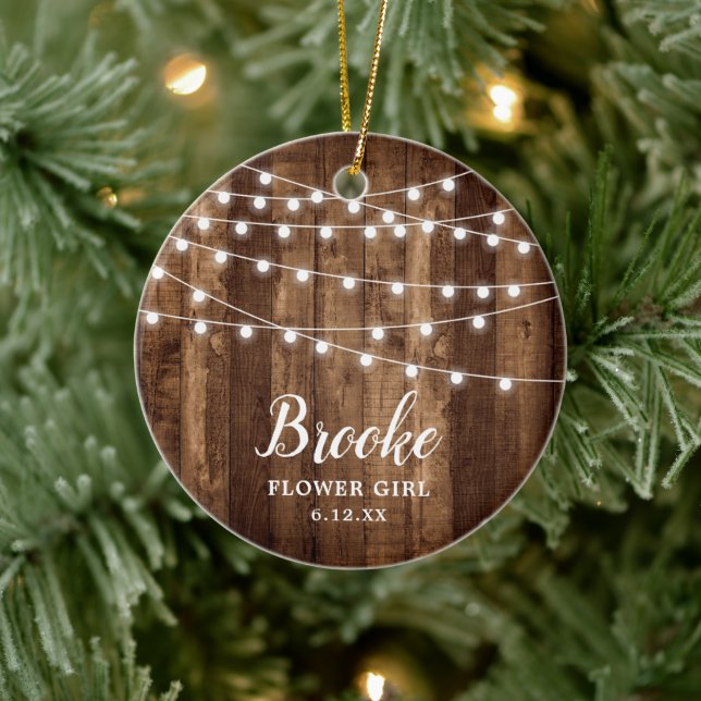 Flower Girl Personalized Rustic Wood String Lights Ceramic Ornament (Tree)