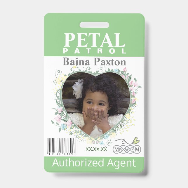 flower Girl Petal Patrol Spring Flowers blue Badge (Front)