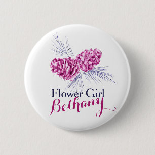 Flower girl pine cone plum navy wedding pin button