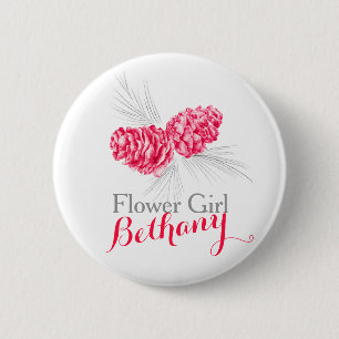 Flower girl pine cone red wedding pin button