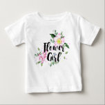 Flower Girl Pink Blush Floral Watercolor Wedding Baby T-Shirt<br><div class="desc">The design features a modern watercolor floral design with a calligraphy text.</div>