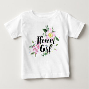 Flower Girl Pink Blush Floral Watercolor Wedding Baby T-Shirt