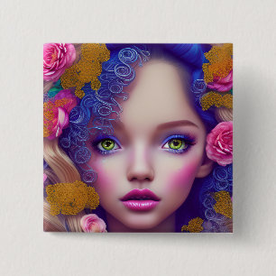 Flower Girl Princess Inspired by Ukrainian Culture 2 Inch Square Button