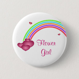 Flower Girl Rainbow and Heart Button